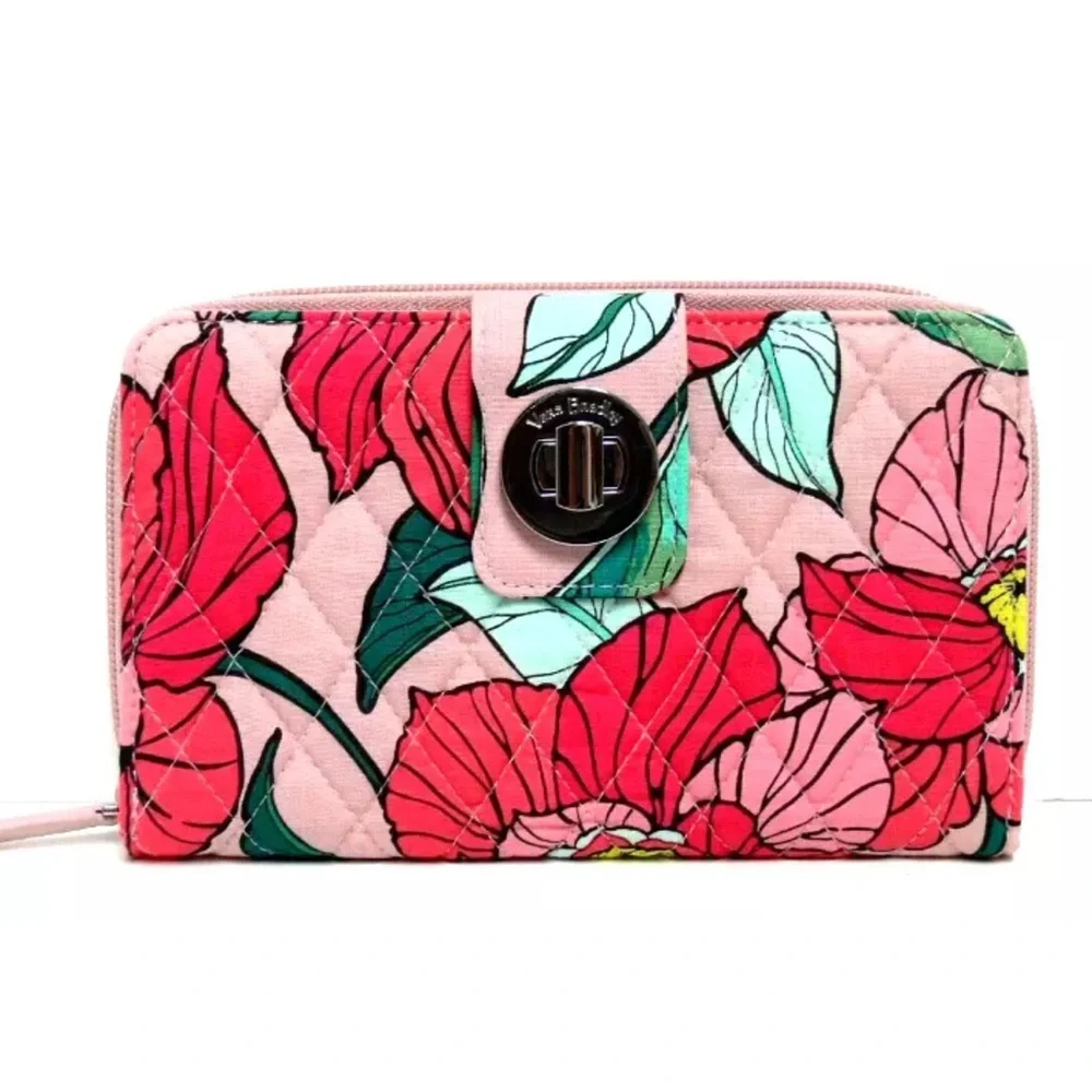 NWT Vera Bradley Vintage Floral Iconic RFID Turnlock Cotton Wallet